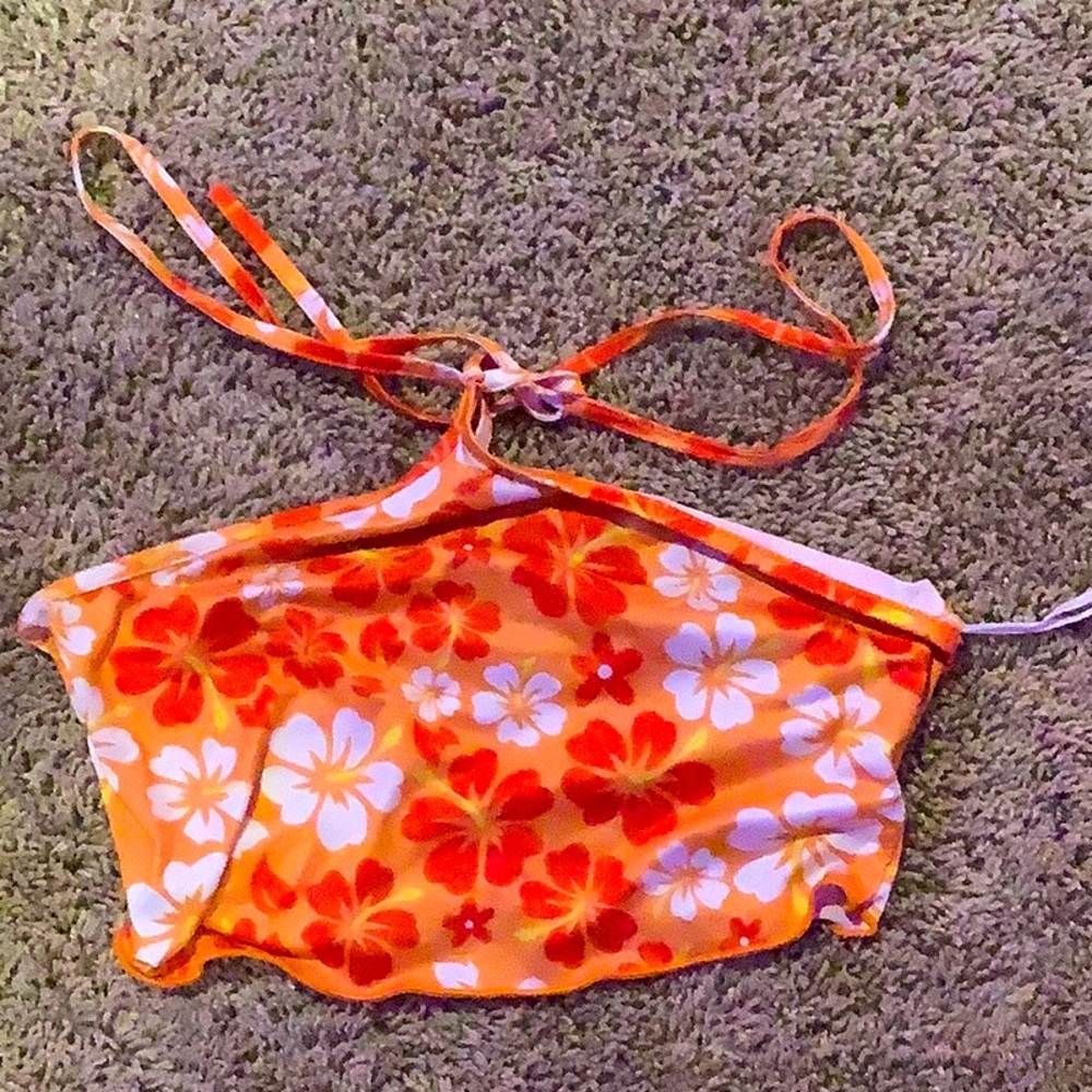 Colorful flower printed orange halter top